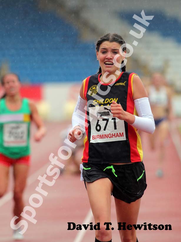 Kate Avery (Shildon) wins the 1500 metresat the 2012 England and North Champs.